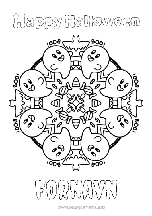 Fargeleggingssiden til utskrift Flaggermus Godteri Spøkelse Halloween Mandala Fugler og flygende pattedyr Påmelding