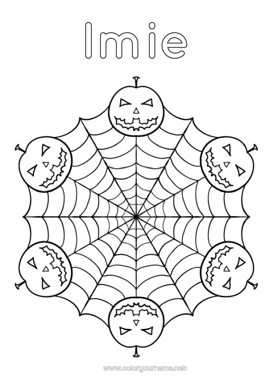 Kolorowanka do wydruku Dynia Pająk Halloween Mandala Jack O'Lantern Zwierzę Owady Sieć pajęcza