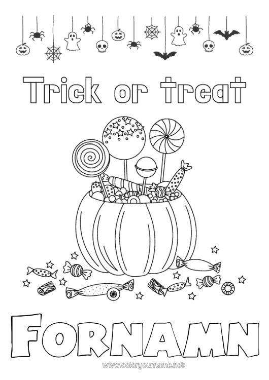 Färgläggningssida att skriva ut Godis Ett godis eller ett spratt? Halloween Gottigheter, sötsaker Slickepinne