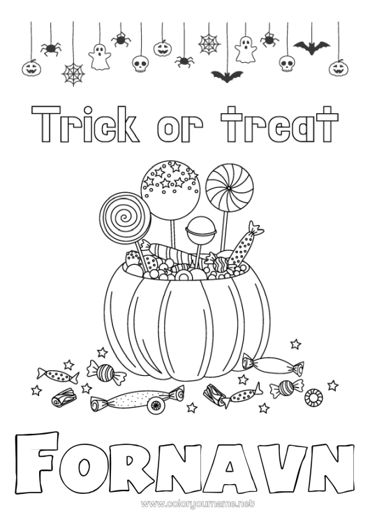Fargeleggingssiden til utskrift Godteri En godteri eller en spøk? Halloween Godbiter, søtsaker Smokk