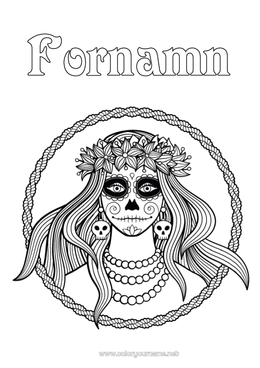 Färgläggningssida att skriva ut De dödas dag Catrina