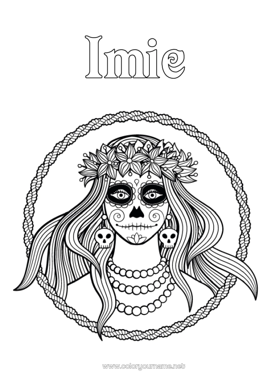 Kolorowanka do wydruku Dzień Zmarłych Catrina