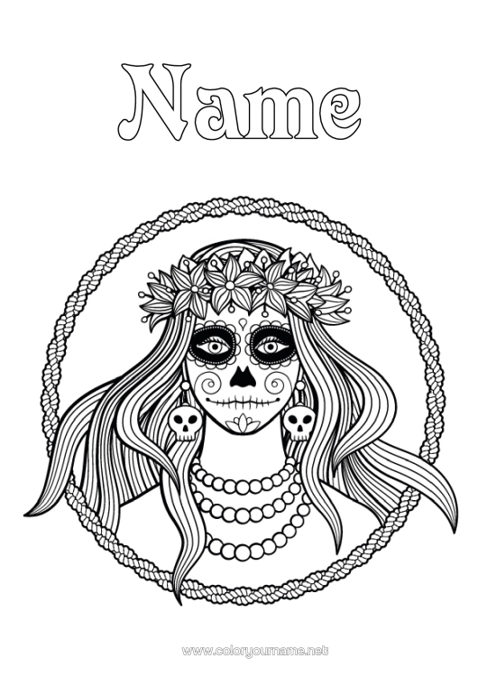 Colouring page to print Day Of The Dead Catrina