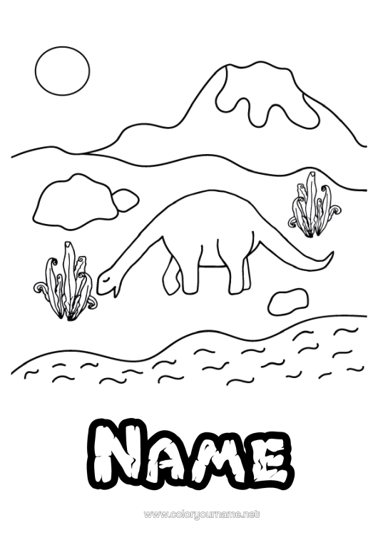 Colouring page to print Dinosaurs Volcano