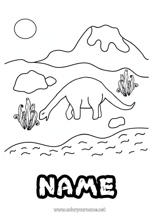 Coloring page to print Dinosaurs Volcano