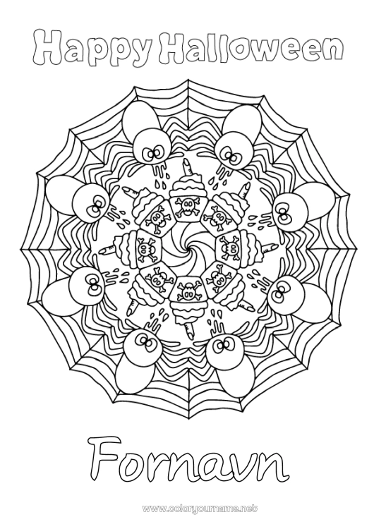 Farvelægningssiden til udskrivning Edderkop Halloween Mandala Muffin Insekter Tilmelding