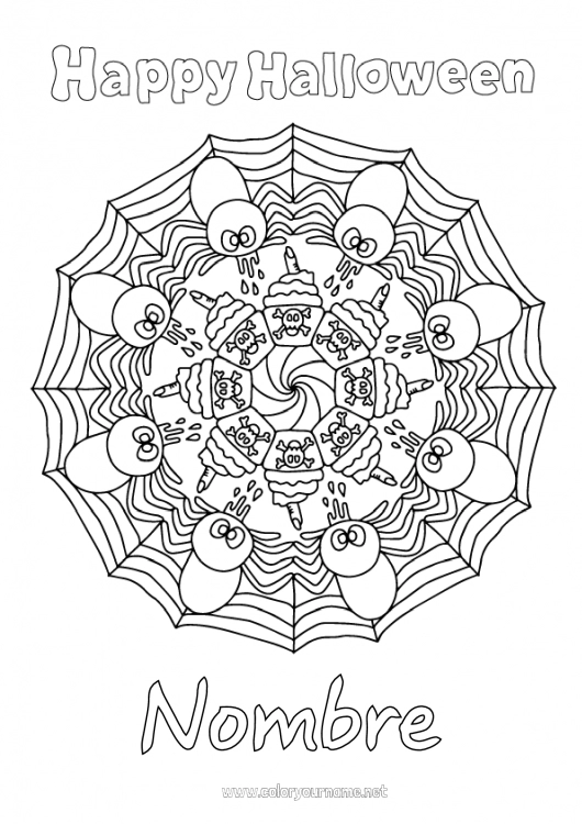 Dibujo para colorear para imprimir Araña Halloween Mandala Magdalena Insectos Inscripción 