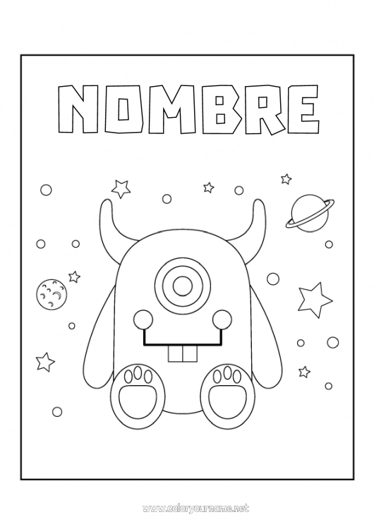 Dibujo para colorear para imprimir Monstruo Extraterrestre Planetas y sistema solar Dibujos fáciles para colorear Astronomía