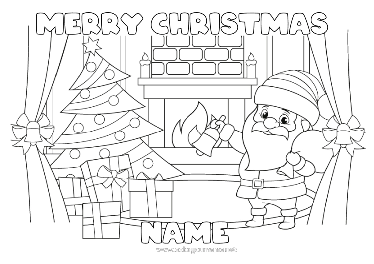 Colouring page to print Father Christmas Christmas Christmas Decorations Chimney "Merry Christmas" Message