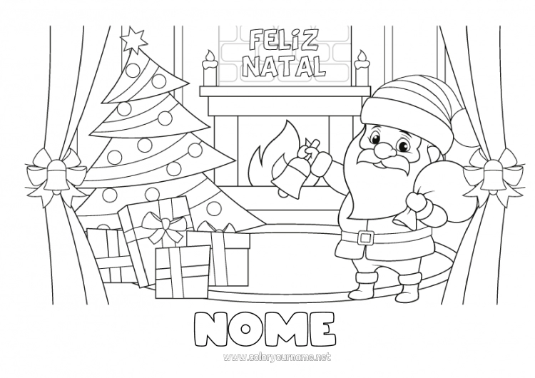 Página de desenho para imprimir Pai Natal Natal Decorações de Natal Lareira Mensagem de 