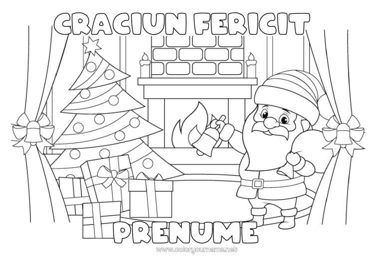 Pagină de colorat de imprimat Moș Crăciun Crăciun Decorațiuni de Crăciun Șemineu