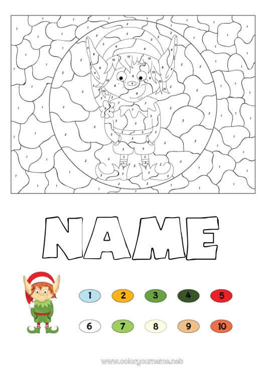 Coloring page to print Christmas elves Christmas Number Coloring by numbers Children's activities