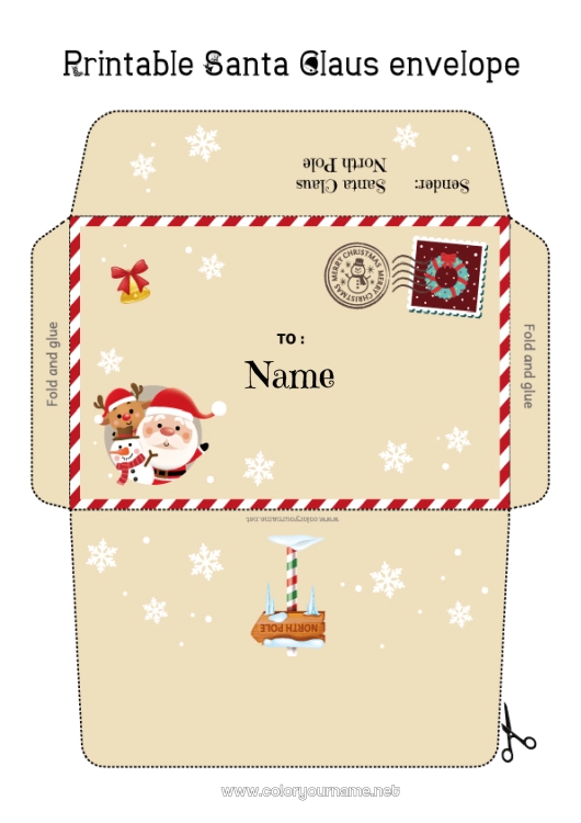 Coloring page to print Santa Claus Christmas Envelope Envelope to print