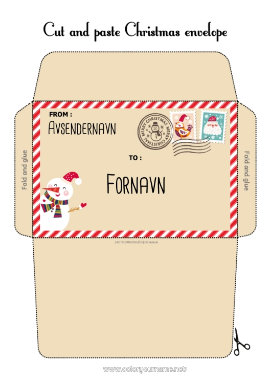 Fargeleggingssiden til utskrift Jul Brev til Julenissen Konvolutt Utskriftsvennlig konvolutt Julealvens reise Julekonvolutt Konvolutt for nissepost