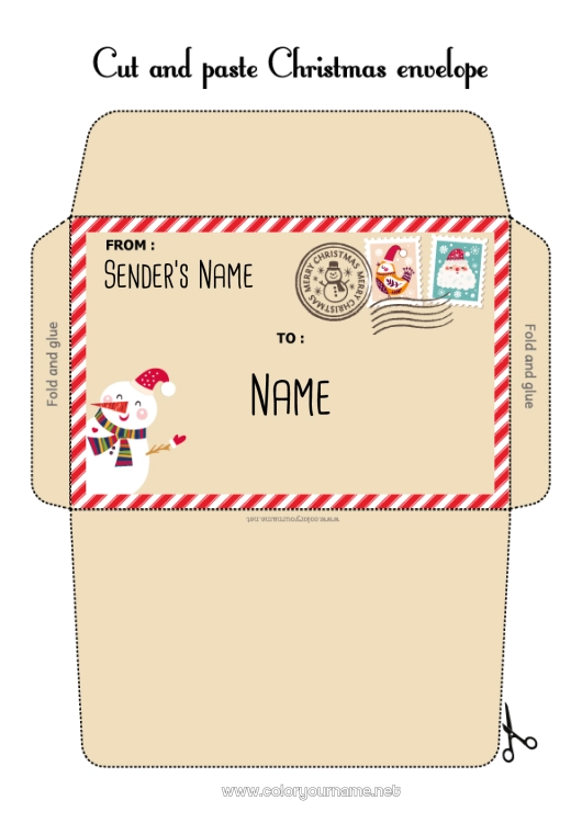 Coloring page to print Christmas Letter to Santa Claus Envelope Envelope to print