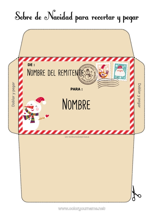 Dibujo para colorear para imprimir Navidad Carta a Papa Noel Sobre Sobre para imprimir