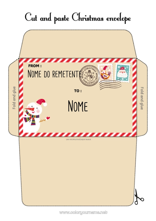 Página de desenho para imprimir Natal Carta ao Papai Noel Envelope Envelope para imprimir