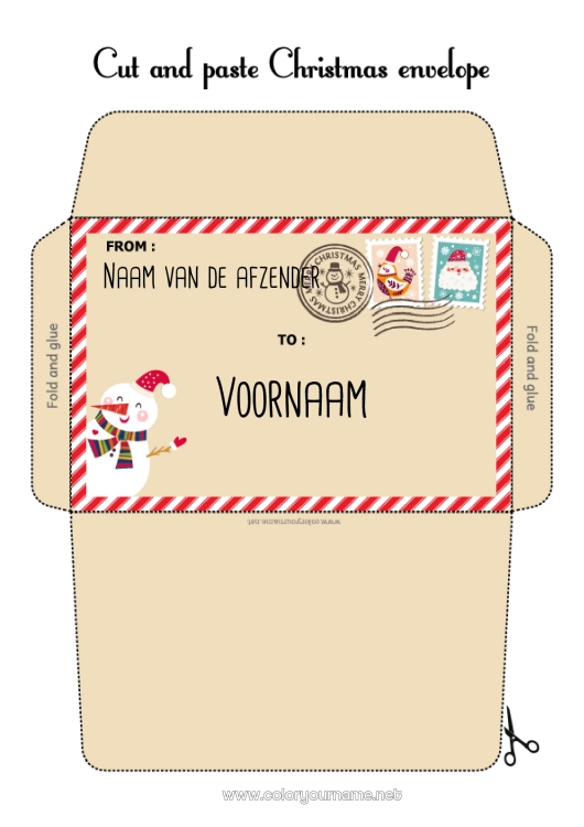 Kleurplaat om af te drukken Kerstmis Brief aan de Kerstman Envelop Afdrukbare enveloppen