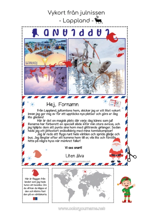 Färgläggningssida att skriva ut Nordpolen Julälvens Resa Postkort Lappland Finland Postkort Från En Enda Tomte
