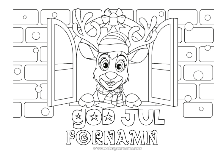 Färgläggningssida att skriva ut Ren Jul Skogens djur God Jul! Fönster
