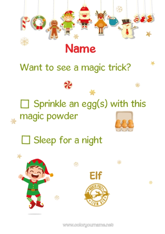 Colouring page to print Christmas Elves Christmas Elf's Mission Letters From Mischievous Elves Mischief Of The Trickster Goblin Magic Trick