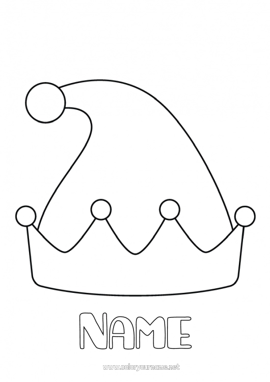 Coloring page to print Christmas elves Carnival Hat Easy coloring pages