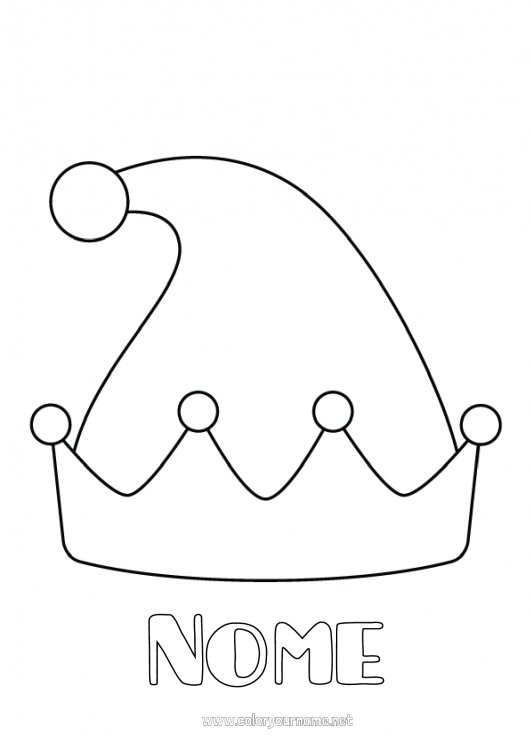 Página de desenho para imprimir Elfo de Natal Carnaval Chapéu Desenhos para colorir fáceis