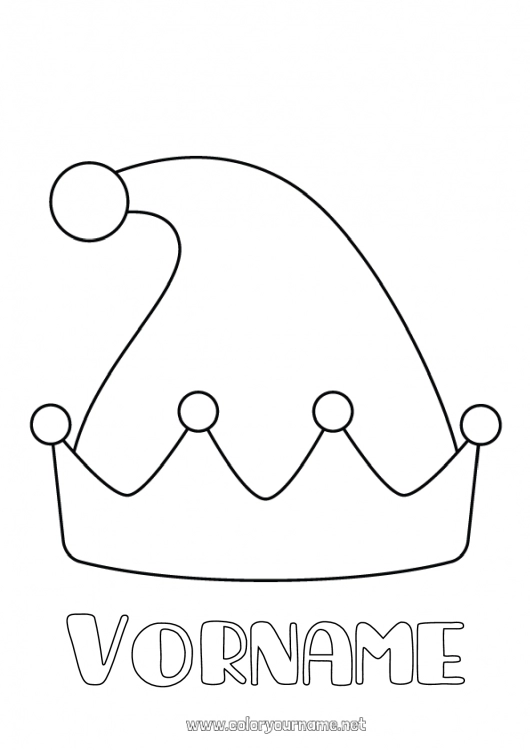Malvorlage zum Ausdrucken Weihnachtself Karneval Hut Einfache Ausmalbilder