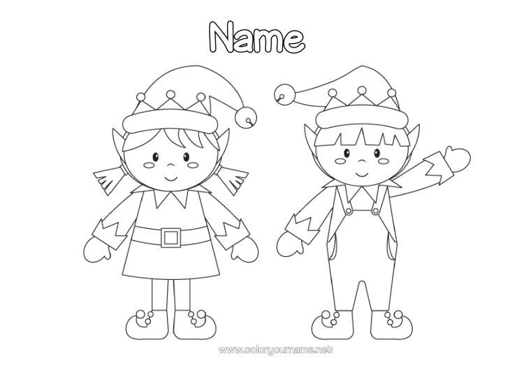 Colouring page to print Christmas Elves Elf Colouring Pages