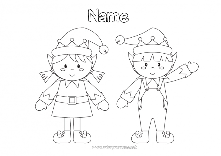 Coloring page to print Christmas elves Elves coloring pages