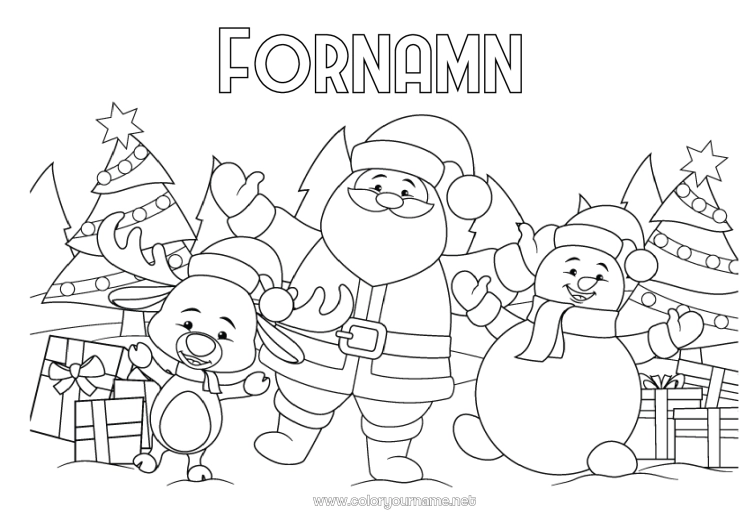 Färgläggningssida att skriva ut Julgran Jultomten Snögubbe Jul Gran