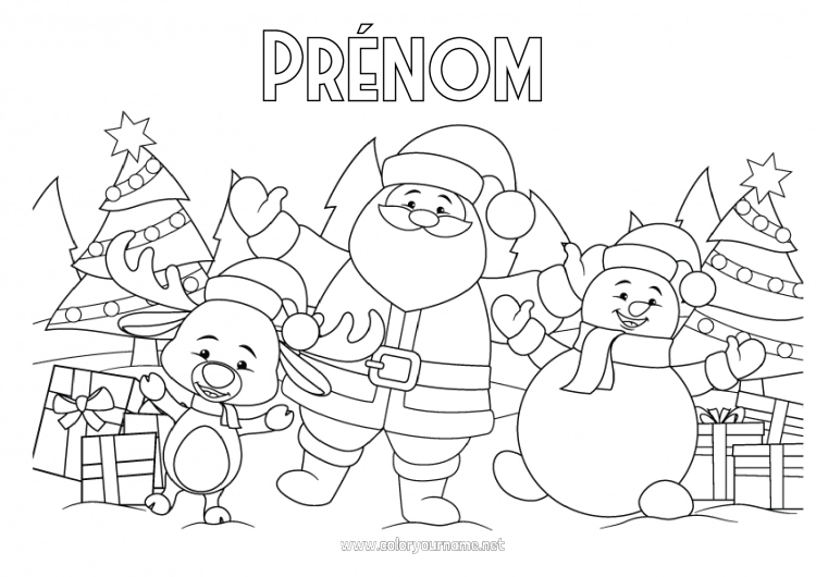 Coloriage à imprimer Sapin de Noël Père Noël Bonhomme de neige Noël Sapin