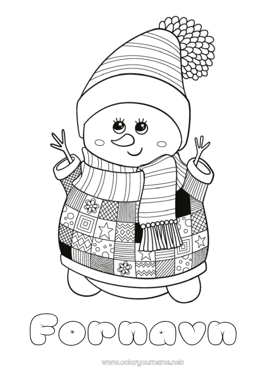 Fargeleggingssiden til utskrift Snømann Zentangle