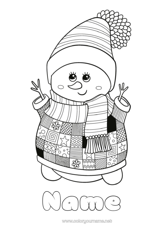 Colouring page to print Snowman Zentangle