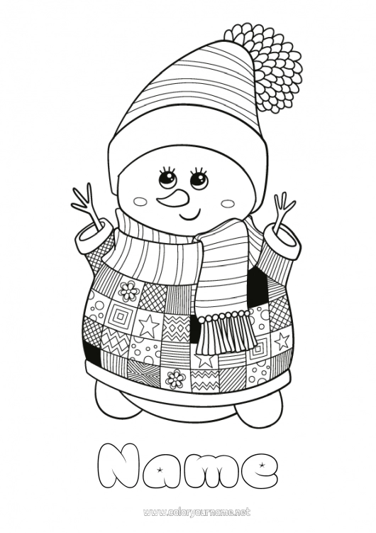 Coloring page to print Snowman Zentangle