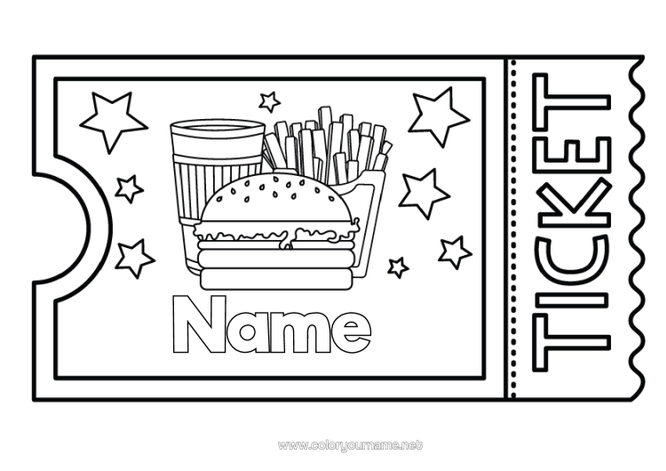 Colouring page to print Hamburger Ticket