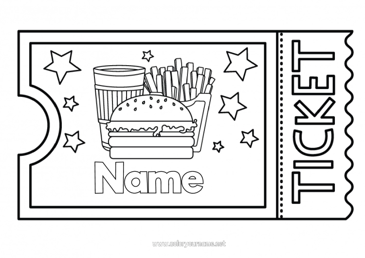 Coloring page to print Hamburger Ticket