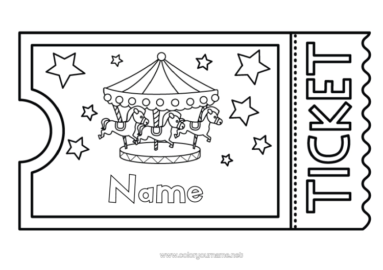Colouring page to print Theme Park Ticket Funfair