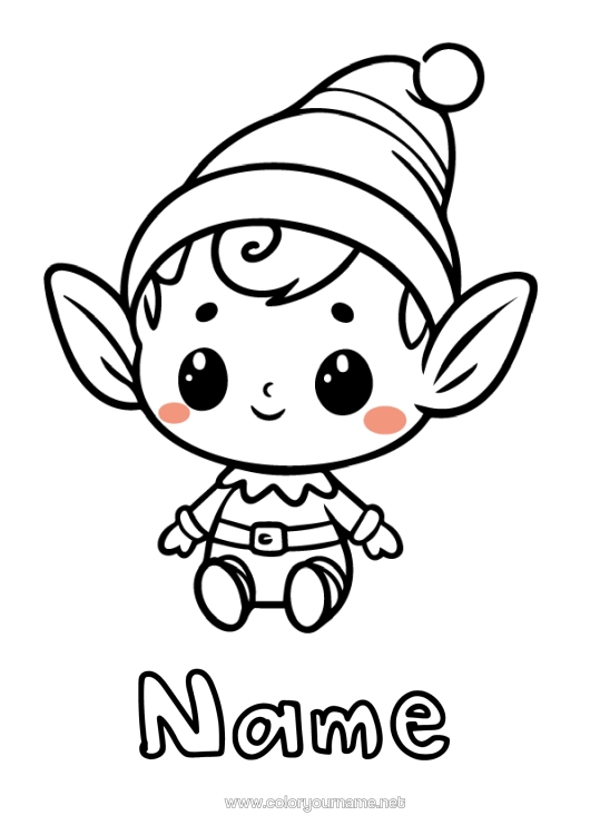 Colouring page to print Christmas Elves Elf Colouring Pages Playful Goblin Baby
