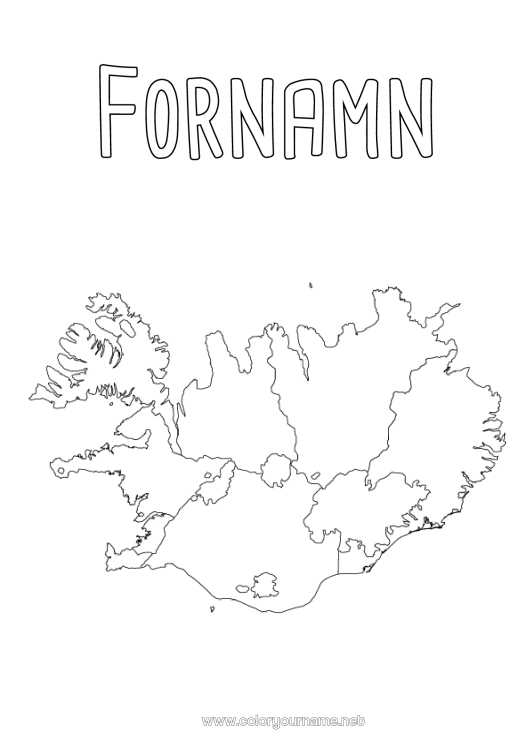 Färgläggningssida att skriva ut Geografi Landskarta Island