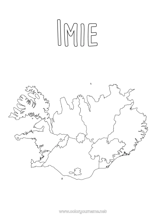 Kolorowanka do wydruku Geografia Mapa krajów Islandia
