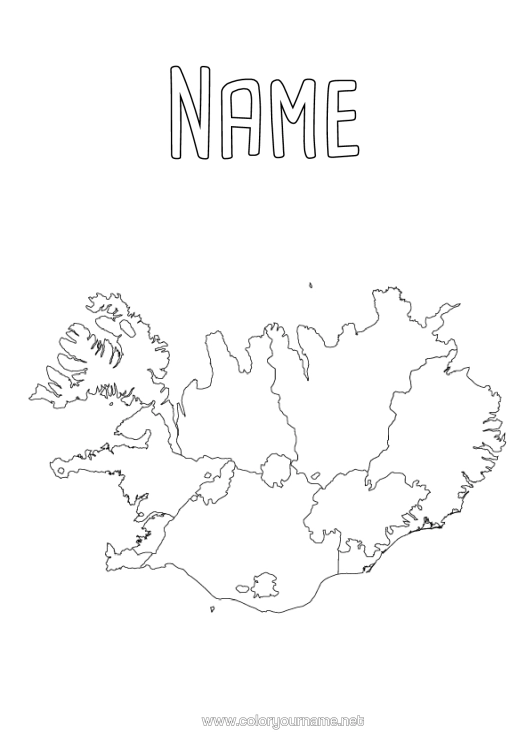 Colouring page to print Geography Map Of Countries Iceland