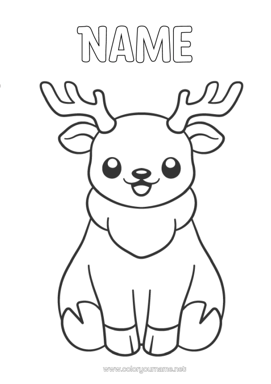 Colouring page to print Reindeer Animal Easy Colouring Pages Forest Animals