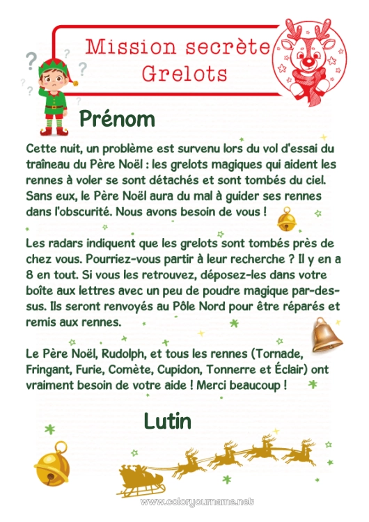 Coloriage à imprimer Cloche Mission du lutin de Noël Lettres de lutins farceurs