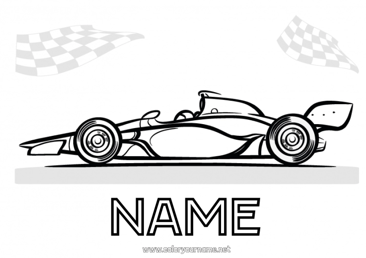 Coloring page to print Vehicles Car Formula 1 Race Cars, vans, and motorhomes Motor sports