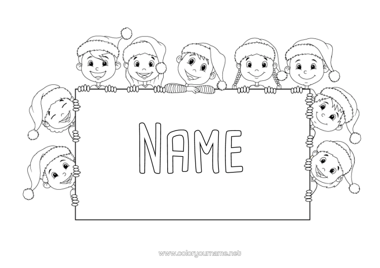 Colouring page to print Christmas Elves Child Sign Christmas Hat