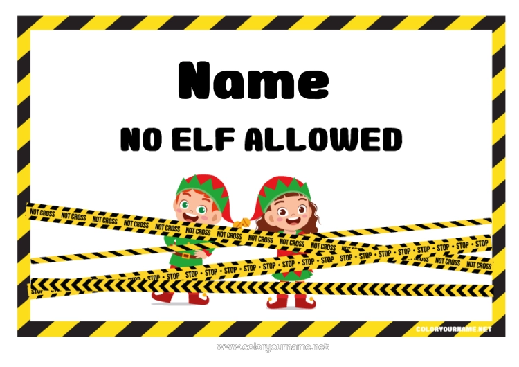 Colouring page to print Christmas Elves Sign Door