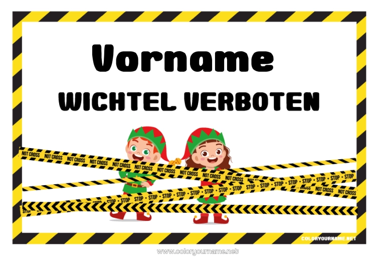 Malvorlage zum Ausdrucken Weihnachtself Schild Tür