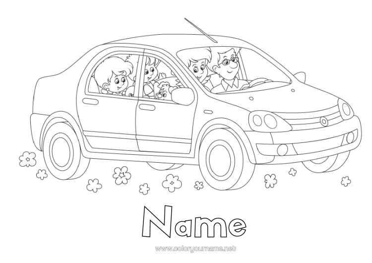 Colouring page to print Dad Mum Vehicles Car Cars, Vans And Motorhomes