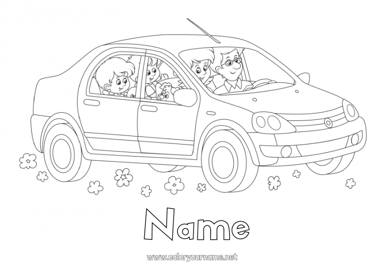 Coloring page to print Dad Mum Vehicles Car Cars, vans, and motorhomes